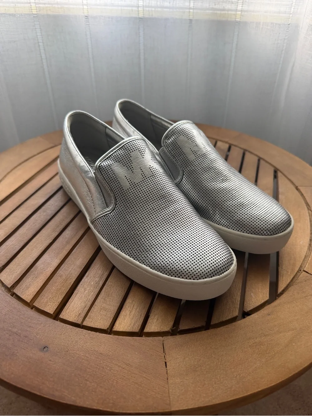 Michael Kors Silver Perforated Slip-On Loafers Size 8.5